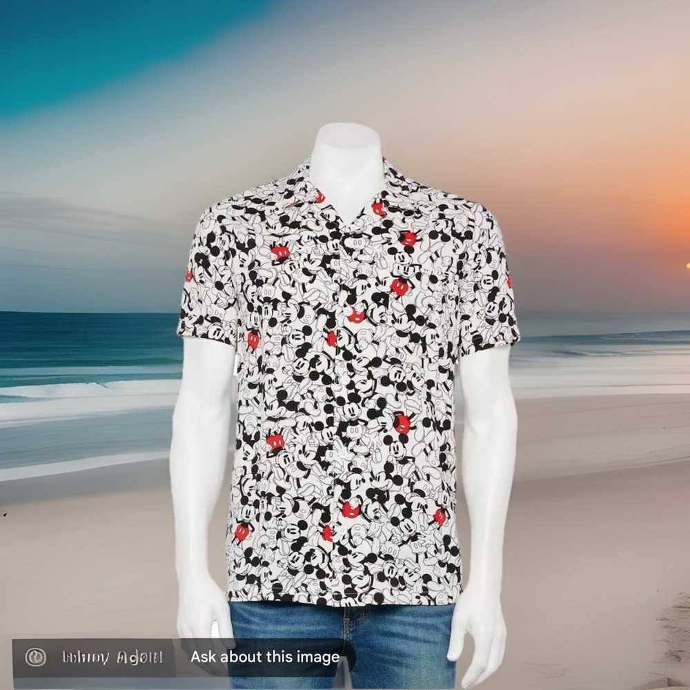 Disney Men's Mickey Mouse 100% Rayon Short-Sleeve Shirt Size S Brand New NWT - Picture 2 of 10